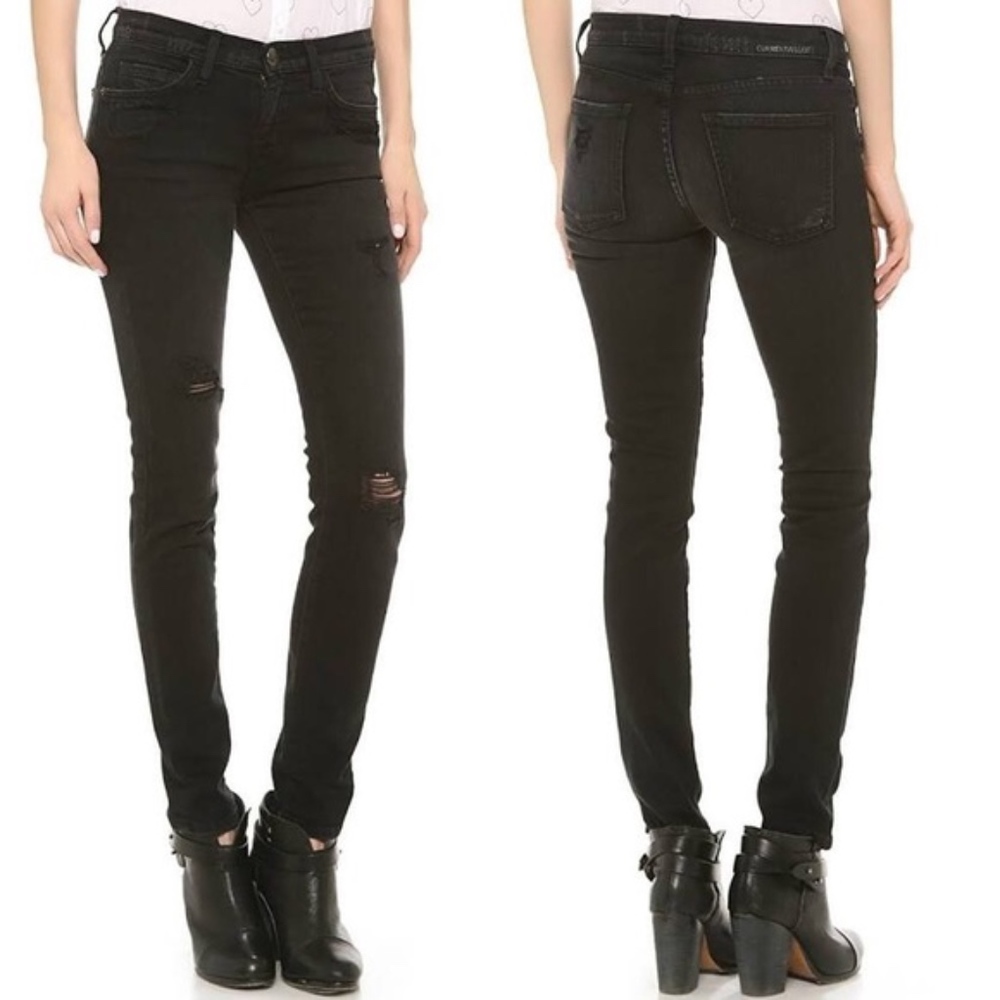Current/Elliott Ankle Skinny Overdye Black Destroy
